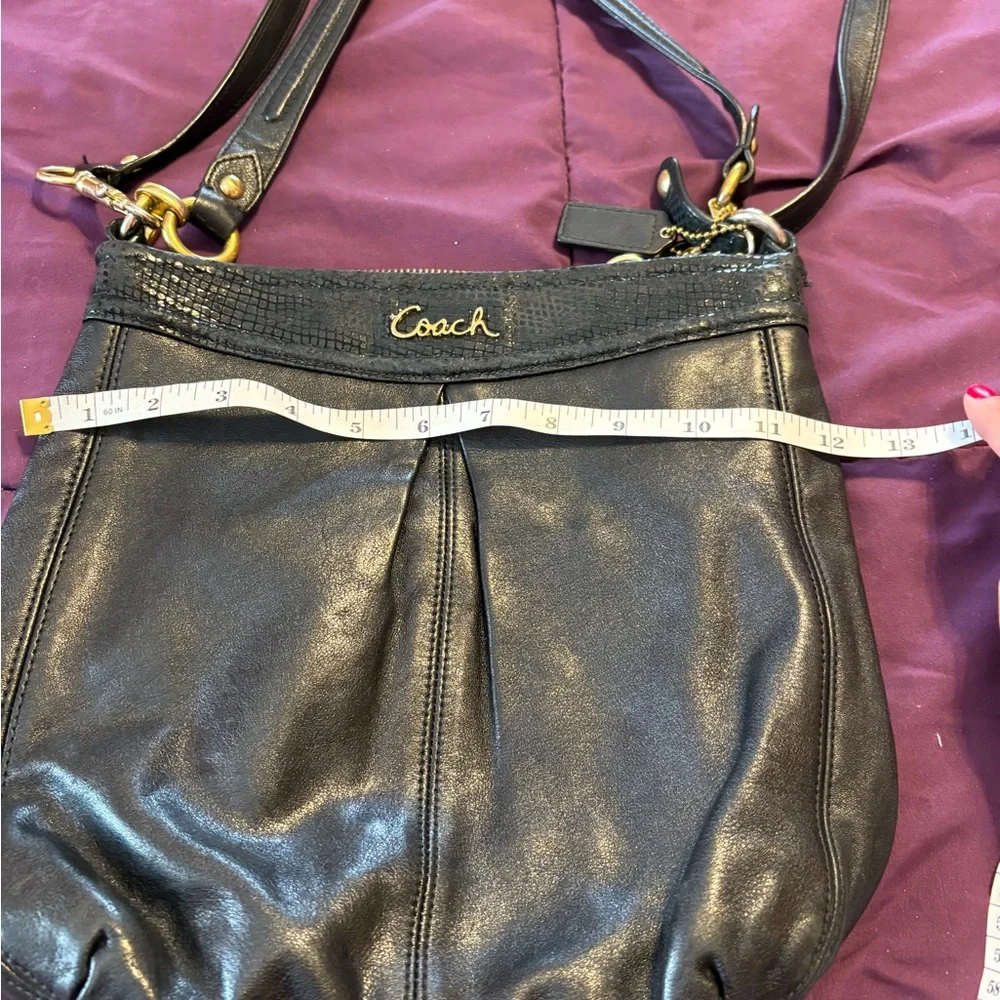 Coach Black Leather Shoulder Bag with Gold Accents